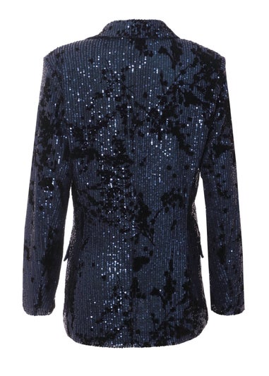 Quiz Blue Sequin Flocked Tailored Blazer