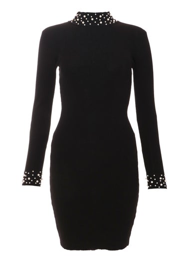 Quiz Black Knitted Pearl Bodycon Jumper Dress