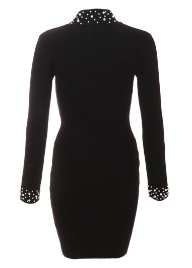 Quiz Black Knitted Pearl Bodycon Jumper Dress