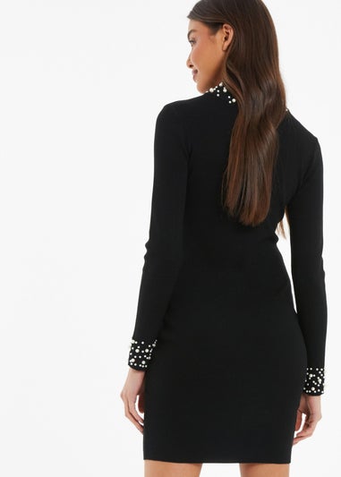 Quiz Black Knitted Pearl Bodycon Jumper Dress