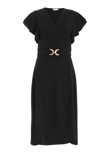 Quiz Black Wrap Dip Hem Midi Dress