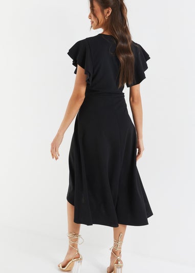Quiz Black Wrap Dip Hem Midi Dress