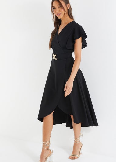 Quiz Black Wrap Dip Hem Midi Dress
