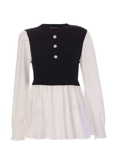 Quiz Black Layered Knit Frill Shirt