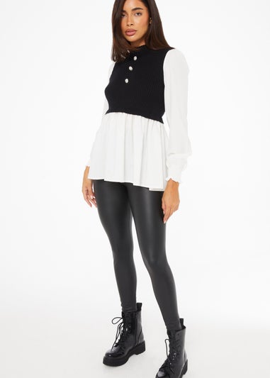 Quiz Black Layered Knit Frill Shirt