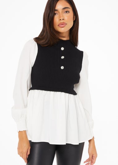 Quiz Black Layered Knit Frill Shirt