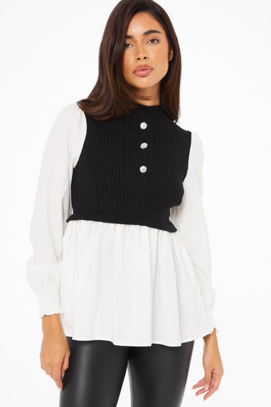 Quiz Black Layered Knit Frill Shirt