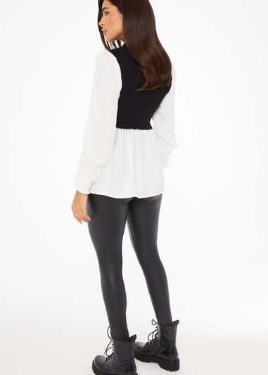 Quiz Black Layered Knit Frill Shirt