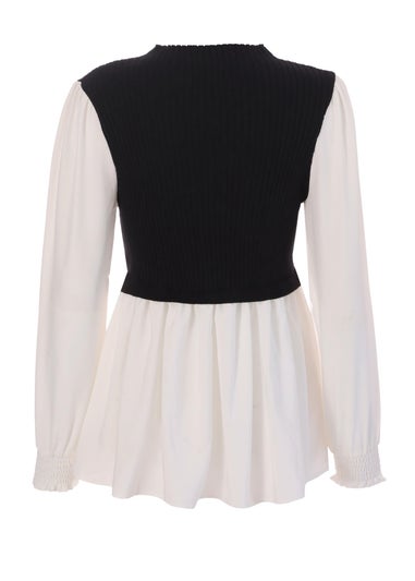 Quiz Black Layered Knit Frill Shirt