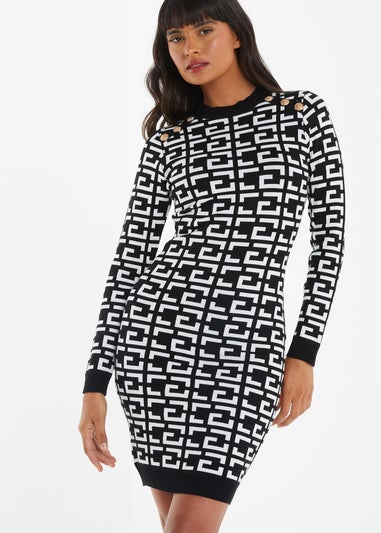 Quiz Black Geometric Print Mini Jumper Dress