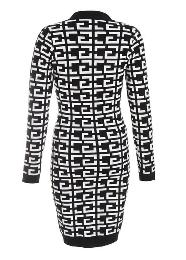Quiz Black Geometric Print Mini Jumper Dress