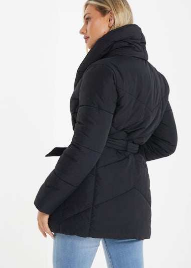 Quiz Black Quilted Collar Jacket