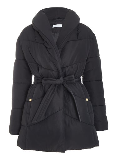 Quiz Black Quilted Collar Jacket