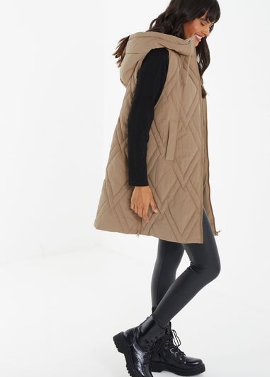 Quiz Camel Padded Hooded Gilet