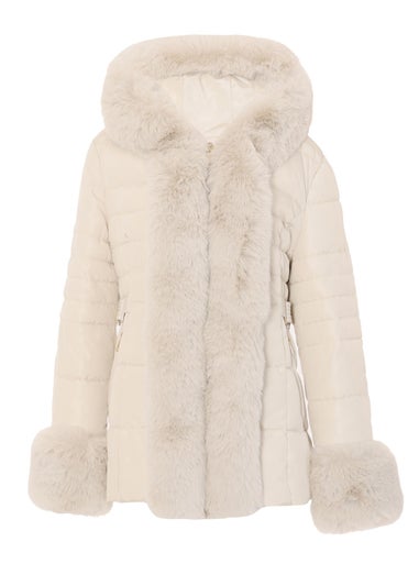 Quiz Stone Padded Faux Fur Trim Jacket