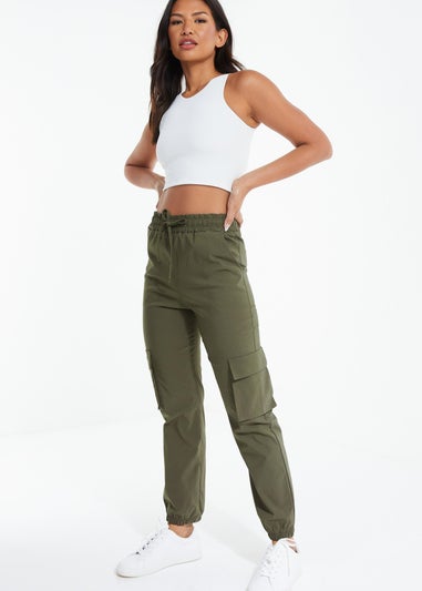 Quiz Green Tie Waist Cargo Trousers