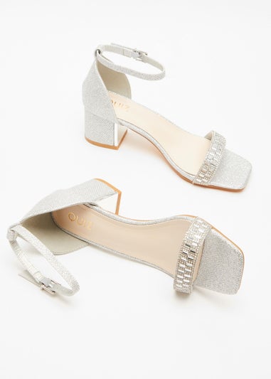 Quiz Silver Shimmer Low Block Heel Sandals