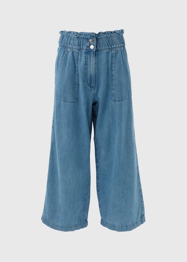 Mid Wash Wide Leg Crop Jeans