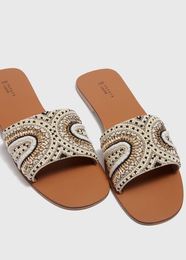 Cream Beaded Mule Sandals