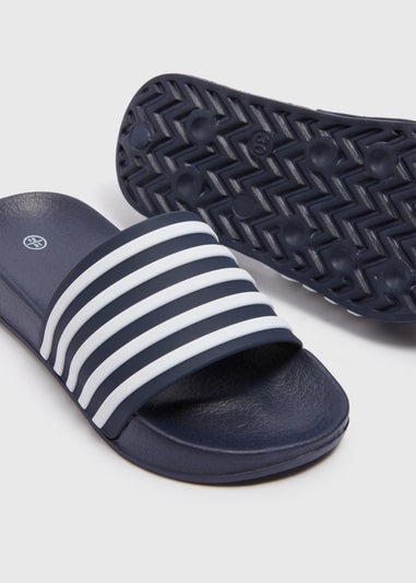 Boys Navy Stripe Sliders (Younger 10-Older 6)