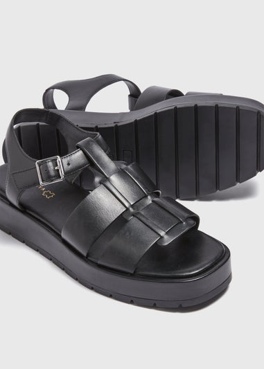 Black Chunky Gladiator Leather Sandals - Matalan