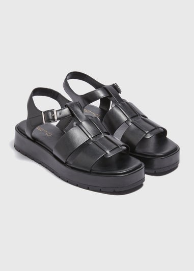 Black Chunky Gladiator Leather Sandals - Matalan