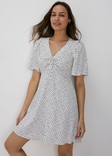 White Spot Print Viscose Mini Dress