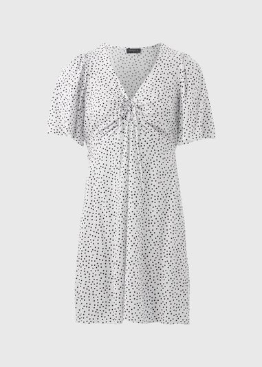 White Spot Print Viscose Mini Dress