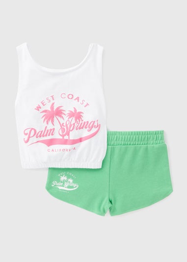 Girls Green Boxer Shorts & Top Set (7-15yrs)