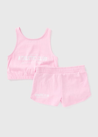 Girls Pink Athletic Top & Shorts Set (7-15yrs)