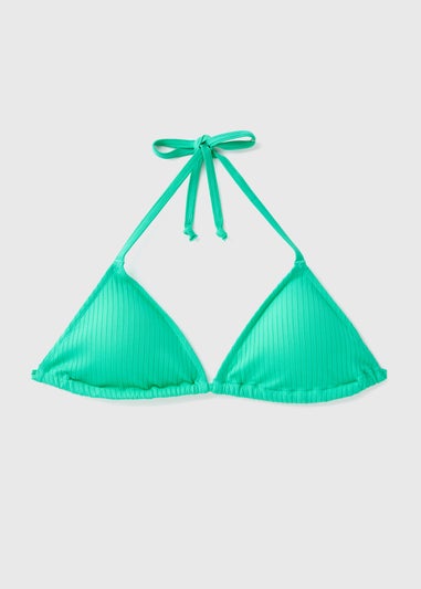 Green Ribbed Triangle Bikini Top