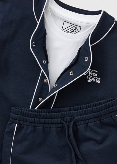 Boys Navy Baseball 3 Piece Shirt & Shorts Set (7-12yrs)