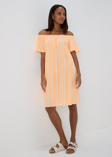 Orange Aztec Viscose Bardot Dress