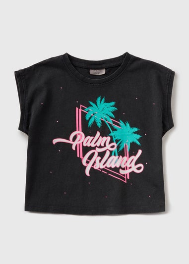 Girls Charcoal Palm Island Crop Top (7-15yrs)