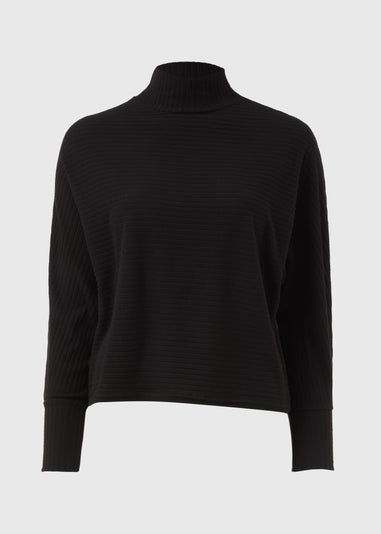 Black High Neck Rib Top