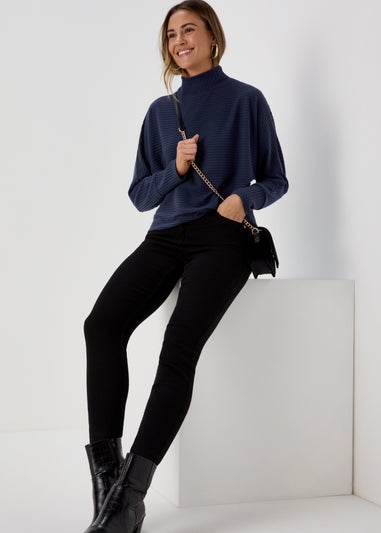 Navy High Neck Rib Top