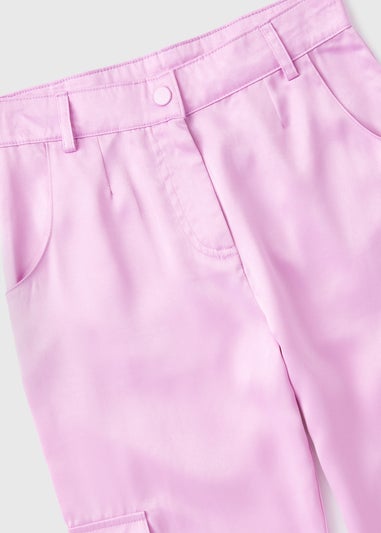 Girls Lilac Satin Cargo Trousers (7-15yrs)