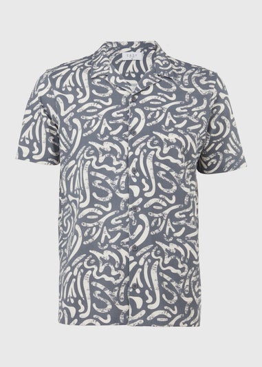 Blue & White Short-Sleeved Swirl Print Shirt