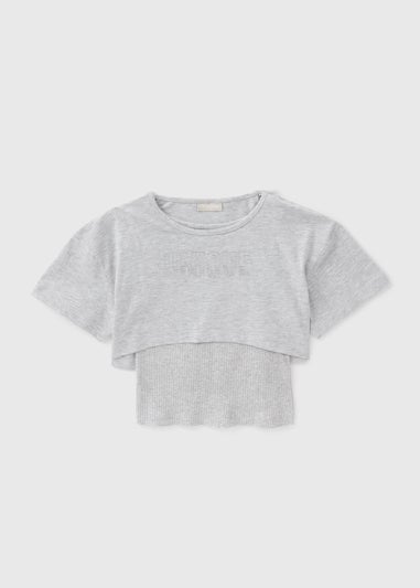 Girls Grey Marl 2 in 1 Hot Fix Top