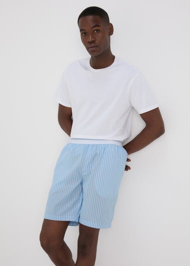 Blue Woven Check Stripe Shorts