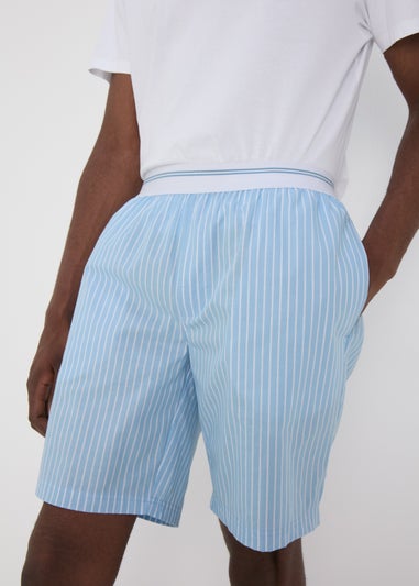 Blue Woven Check Stripe Shorts