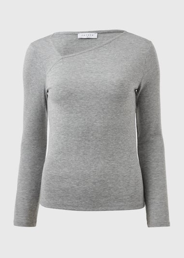 Grey Cut Out Long Sleeve Top
