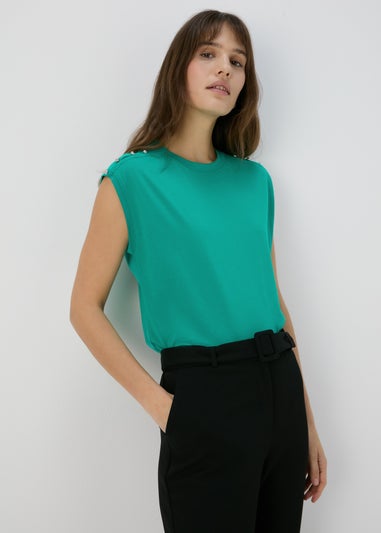 Et Vous Green Stud Detail T-Shirt