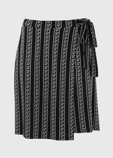 Black Abstract Stripe Jersey Warp Skirt