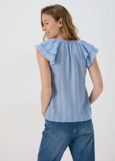 Blue Ruffle Striped Blouse