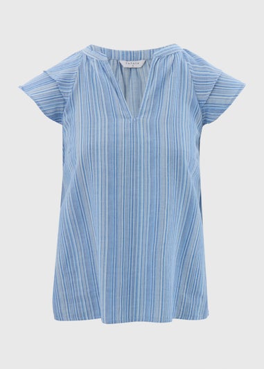 Blue Ruffle Striped Blouse