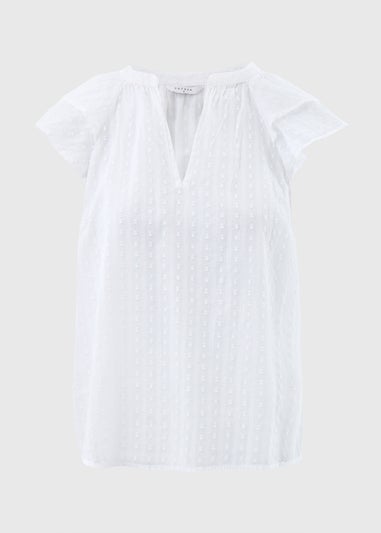 White Ruffle Sleeve Dobby Top