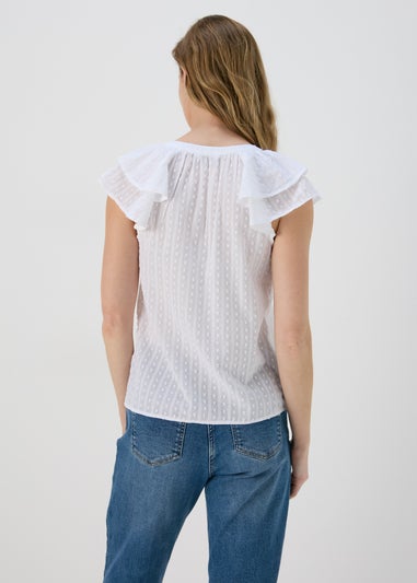 White Ruffle Sleeve Dobby Top