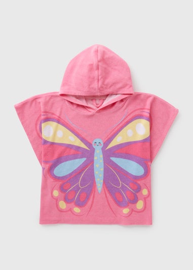 Girls Pink Butterfly Poncho (S-L)