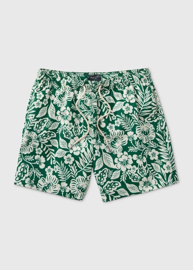 Khaki Floral Leaf Swim Shorts